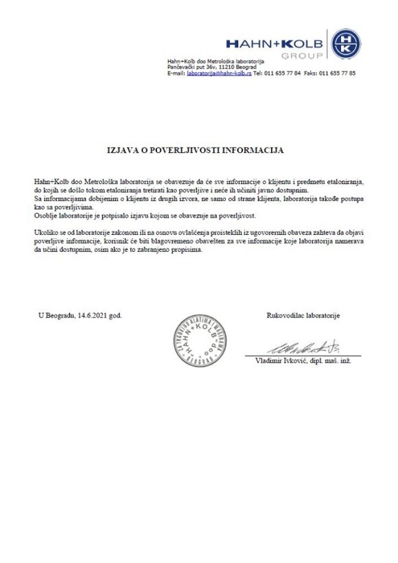 Izjava o poverljivosti informacija